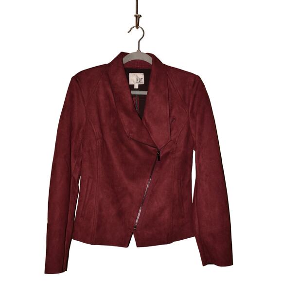 KUT FROM THE‎ KLOTH NEW $89 Carina Faux Suede Drape Moto Jacket Wine Small - Picture 2 of 4